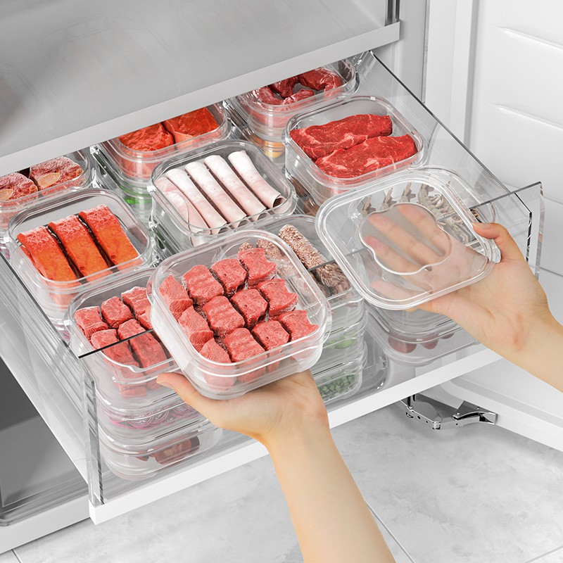 Caserola alimentara, cutie pentru pastrare a alimentelor, cutie depozitare pentru frigider, sigilata dreptunghiulara, din plastic, 12 x 12 x 4.5 cm, 350ml, transparent [3]