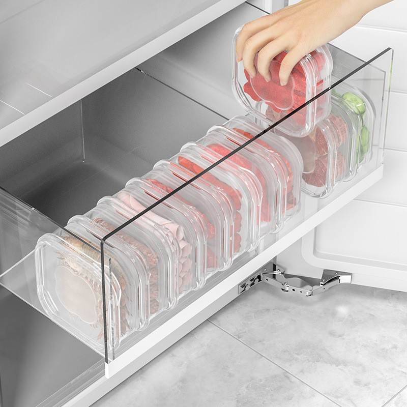Caserola alimentara, cutie pentru pastrare a alimentelor, cutie depozitare pentru frigider, sigilata dreptunghiulara, din plastic, 12 x 12 x 4.5 cm, 350ml, transparent [2]