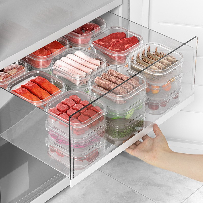 Caserola alimentara, cutie pentru pastrare a alimentelor, cutie depozitare pentru frigider, sigilata dreptunghiulara, din plastic, 12 x 12 x 4.5 cm, 350ml, transparent [4]