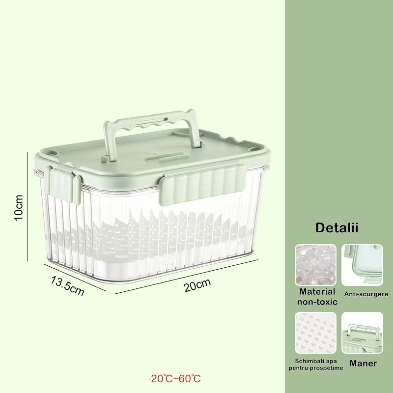 Caserola portabila pentru mancare fresh  1500 ml, 2 furculite,10 x 13.5 x 20 cm, 2 capace detasabile pentru congelator, etans, spatiu pentru tacamuri, maner, material plastic, rezistent la temperaturi ridicate, transparent [4]
