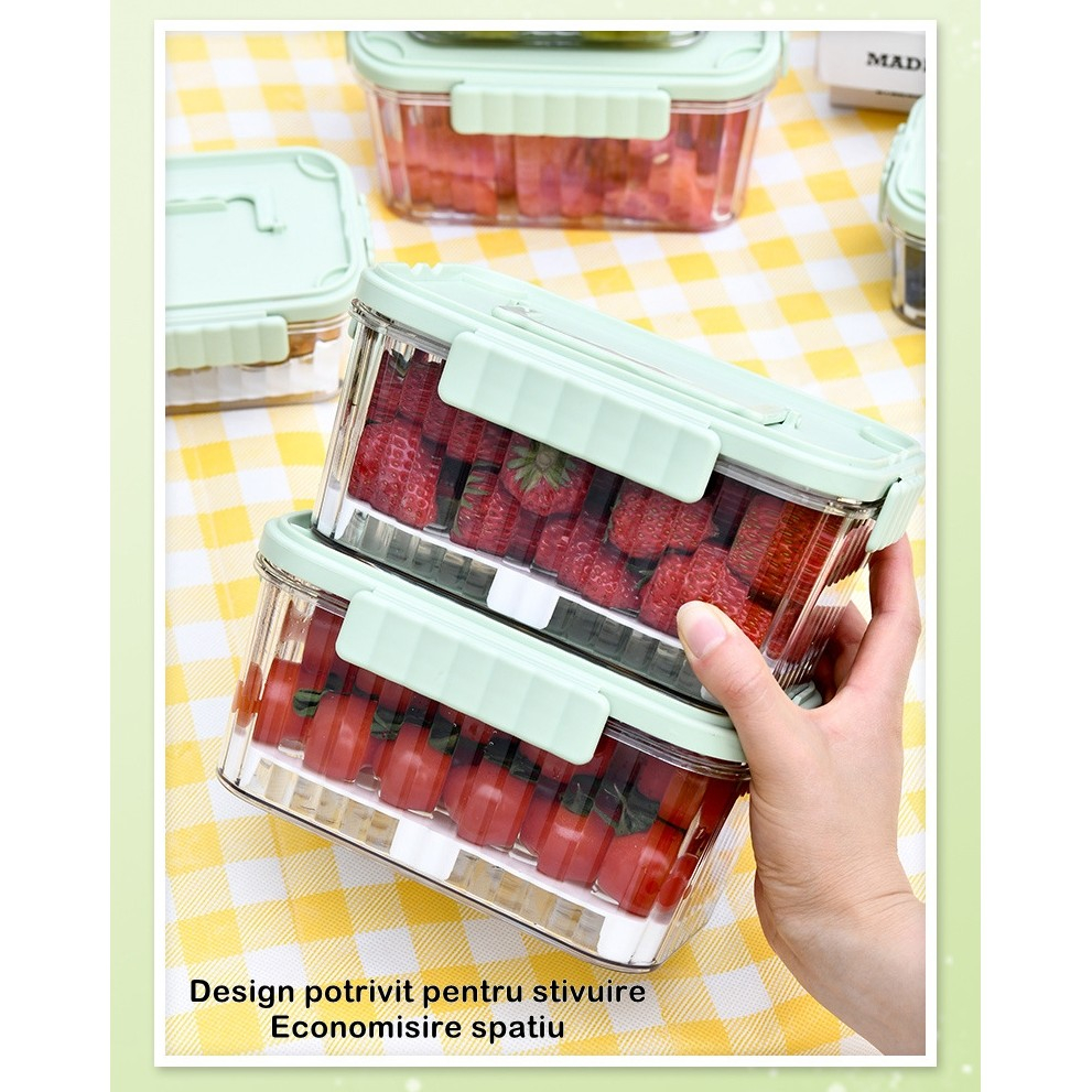 Caserola portabila pentru mancare fresh  550 ml, furculita pentru fructe, 7 x 11.5 x 16 cm, capac detasabil pentru congelator, etans, spatiu pentru tacamuri, maner, material plastic, rezistent la temperaturi ridicate, transparent [7]