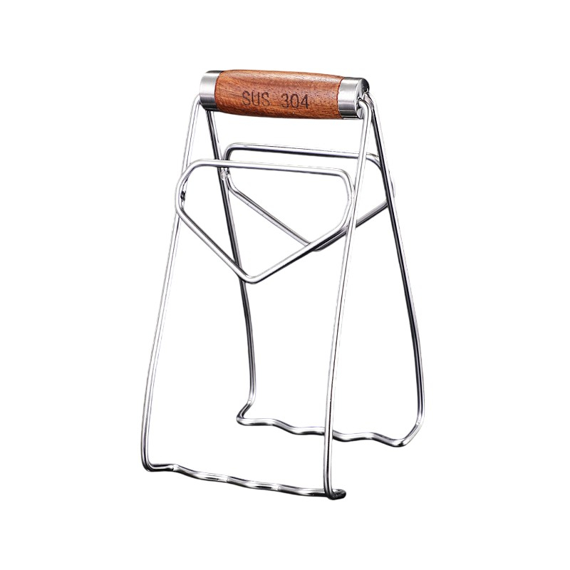 Clema pentru boluri, anti-alunecare, din otel inoxidabil, extindere, pentru oale, tigai, de uz casnic, rezistent la temperaturi inalte, 19.5x9.8x8 cm, maner maro, gri [1]