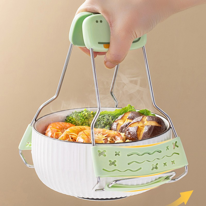 Clema pentru boluri creativa, anti-alunecare, din silicon, de uz casnic, rezistent la temperaturi inalte, model animat, 19x12 cm, verde [4]