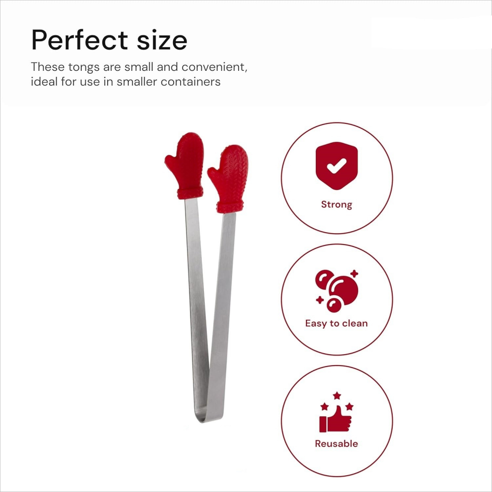 Cleste creativ pentru mancare, model manusi din silicon, 14.5x3 cm, rezistent la temperaturi inalte si coroziune, rosu [7]
