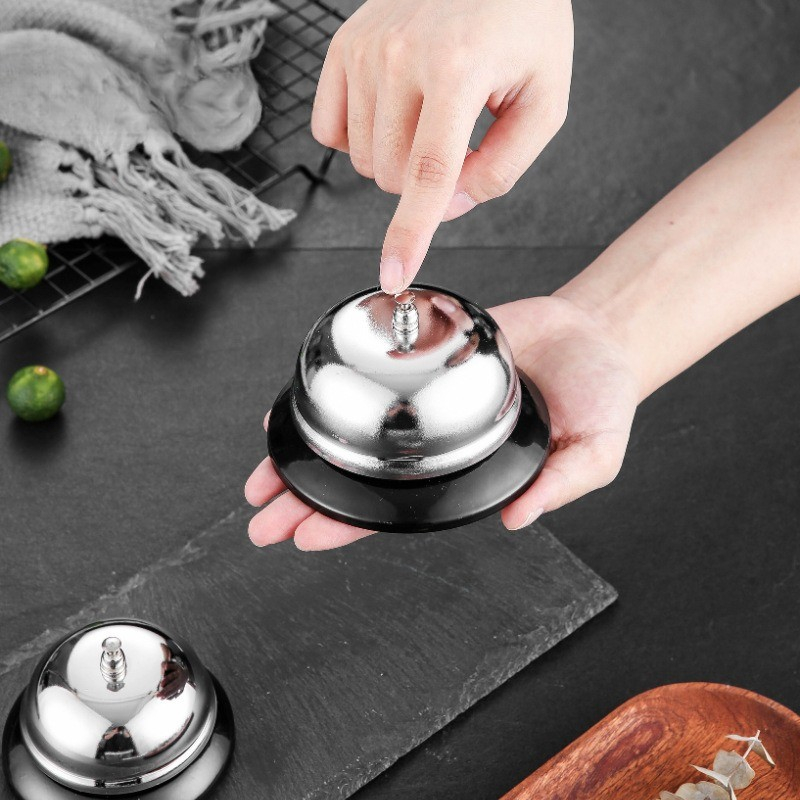 Clopotel sonerie metalica  pentru receptie hoteluri, baruri, restaurante, material metal si plastic, 6 x 10 cm, argintiu [2]