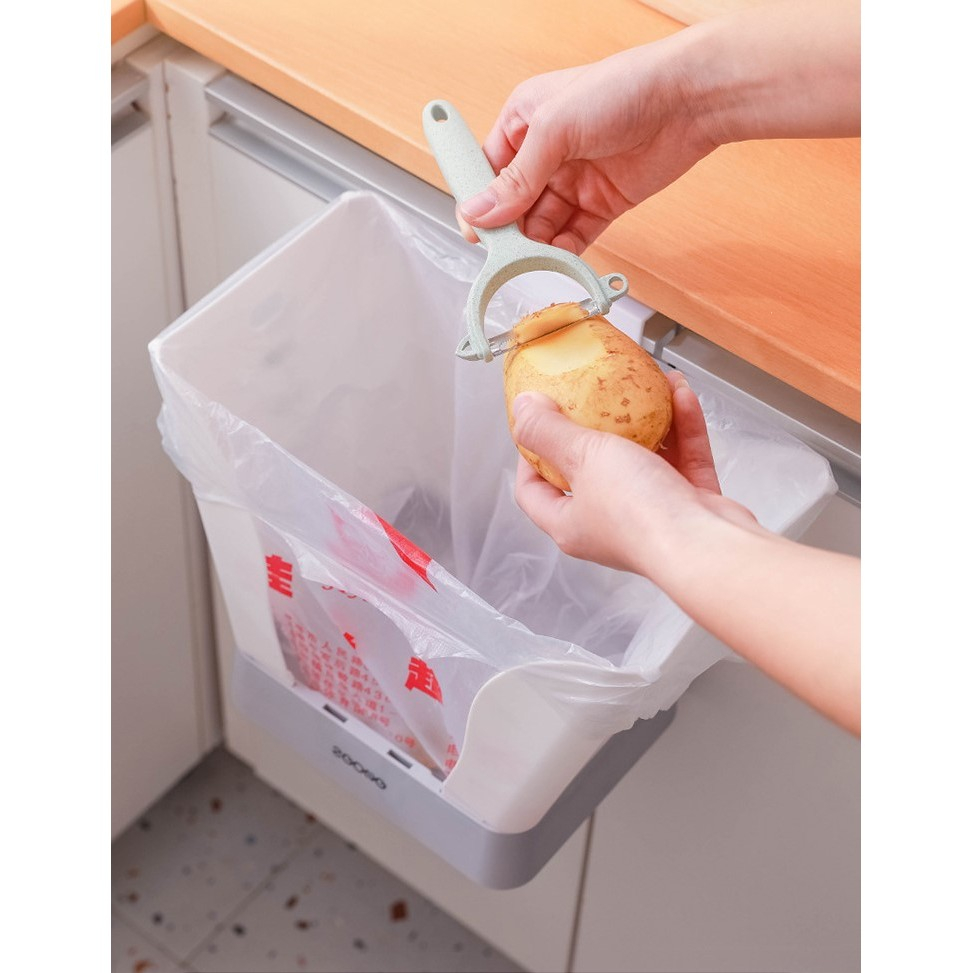 Cos de gunoi extensibil, din plastic, reglabil, pliabil, versatil, pentru bucatarie, baie sau birou, cos universal, 21x25x17 cm, alb gri [2]