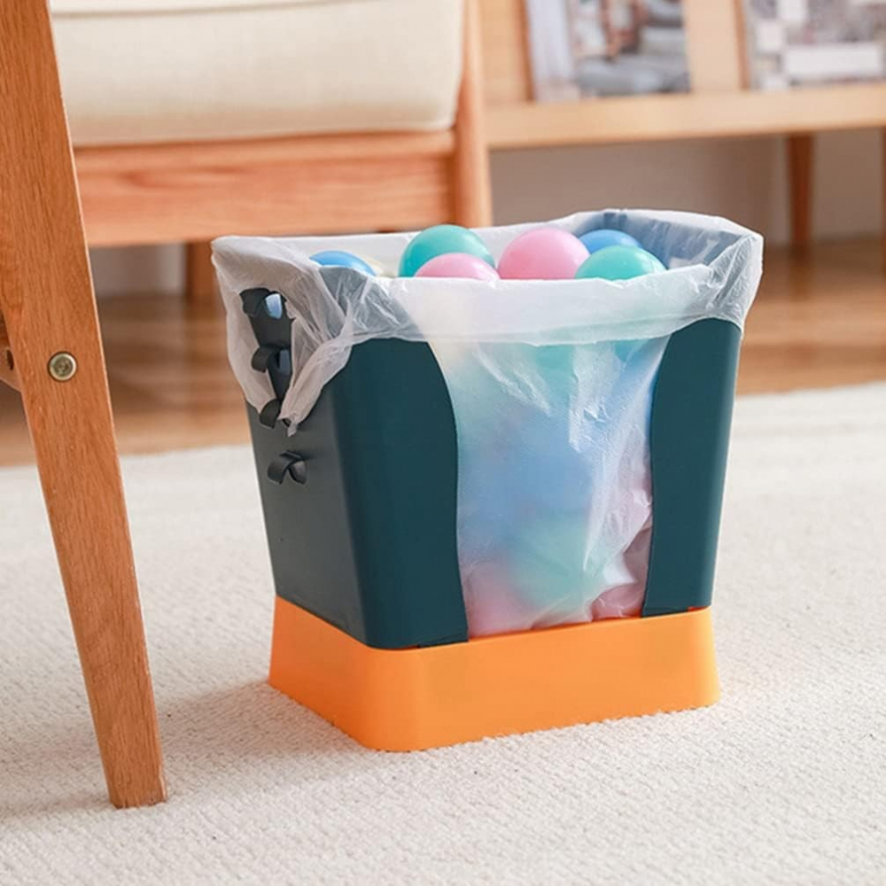 Cos de gunoi extensibil, din plastic, reglabil, pliabil, versatil, pentru bucatarie, baie sau birou, cos universal, 21x25x17 cm, albastru galben [2]