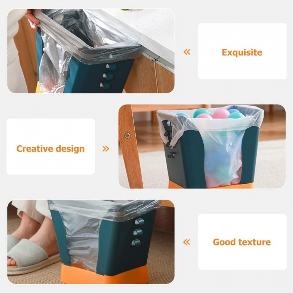Cos de gunoi extensibil, din plastic, reglabil, pliabil, versatil, pentru bucatarie, baie sau birou, cos universal, 21x25x17 cm, albastru galben [4]