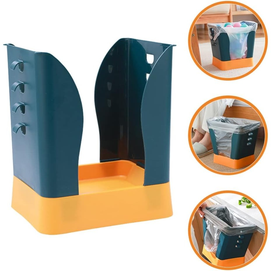 Cos de gunoi extensibil, din plastic, reglabil, pliabil, versatil, pentru bucatarie, baie sau birou, cos universal, 21x25x17 cm, albastru galben [7]