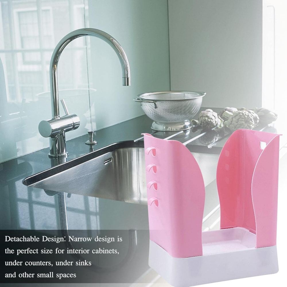 Cos de gunoi extensibil, din plastic, reglabil, pliabil, versatil, pentru bucatarie, baie sau birou, cos universal, 21x25x17 cm, roz alb [3]