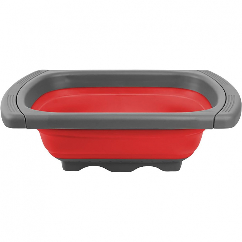 Cos de scurgere retractabil pentru chiuveta, cu filtru, pentru fructe si legume, de uz casnic, 39x12 cm, design extensibil pana la 61 cm, cu manere de prindere, rosu [4]