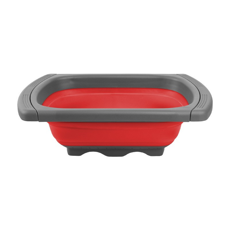 Cos de scurgere retractabil pentru chiuveta, cu filtru, pentru fructe si legume, de uz casnic, 39x12 cm, design extensibil pana la 61 cm, cu manere de prindere, rosu [1]