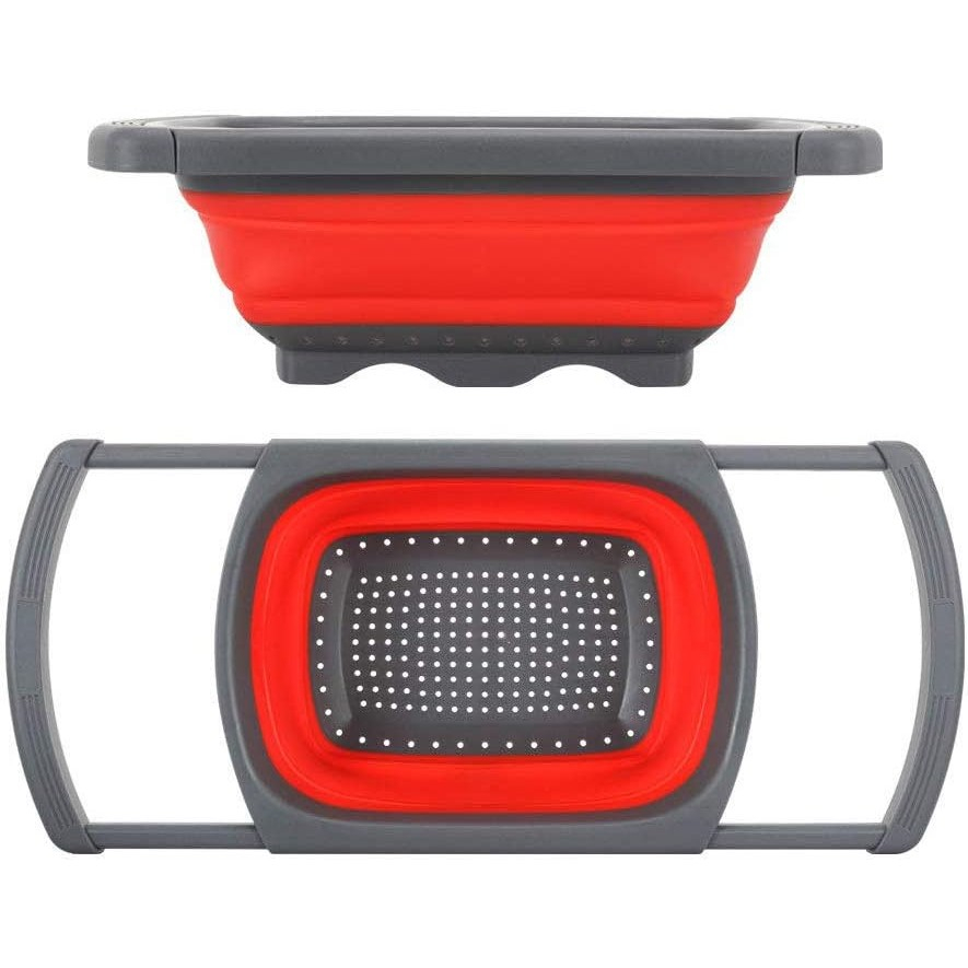Cos de scurgere retractabil pentru chiuveta, cu filtru, pentru fructe si legume, de uz casnic, 39x12 cm, design extensibil pana la 61 cm, cu manere de prindere, rosu [11]