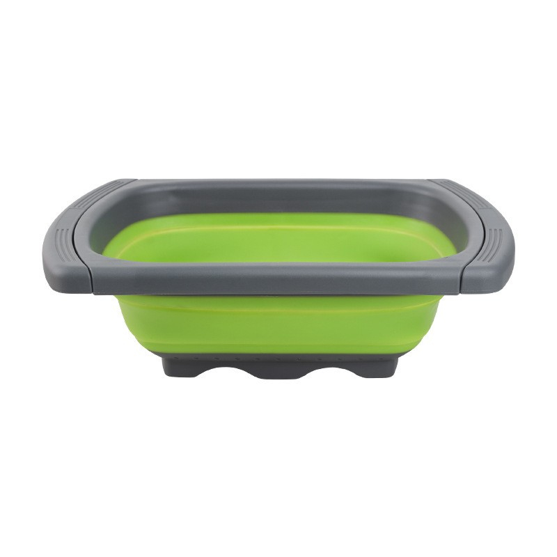 Cos de scurgere retractabil pentru chiuveta, cu filtru, pentru fructe si legume, de uz casnic, 39x12 cm, design extensibil pana la 61 cm, cu manere de prindere, verde [1]