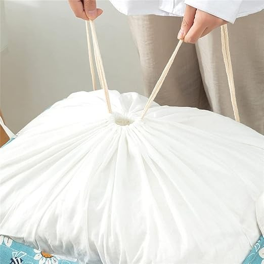 Cos depozitare, capac cu snur, 175 l, confectionat din bumbac si un strat impermeabil, 50 x 50 x 70 cm, albastru deschis, imprimeu flori [4]