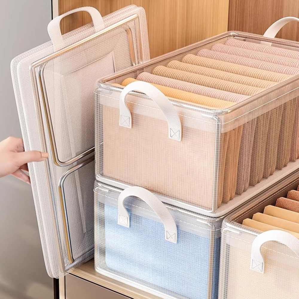 Cutie container de depozitare din pvc, de stocare, dimensiuni multiple, accesoriu robust pentru organizarea de uz casnic, volum 26l, 47 x 28 x 20 cm, transparenta [4]