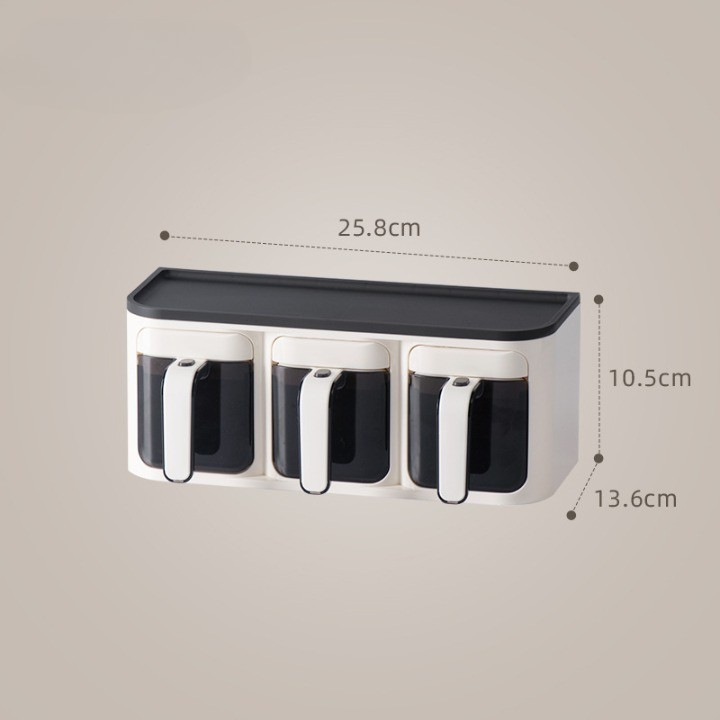 Cutie de depozitare a condimentelor, de uz casnic, montare pe perete, 3 compartimente, 25.8 x 13.6 x 10.5cm, alb-negru [4]