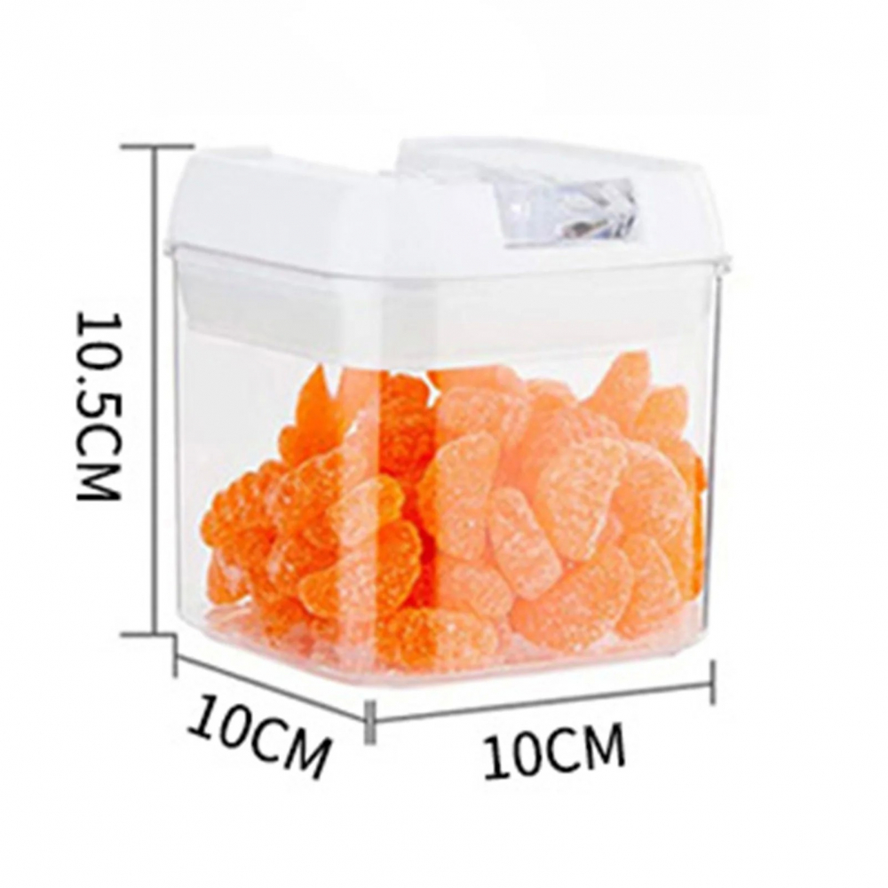 Cutie de depozitare alimente, cutie de depozitare tip container pentru bucatarie, cu capac, inchidere ermetica, cutie pentru cereale, 10.5 x 10 x 10 cm, volum 0.5 l, alb [2]