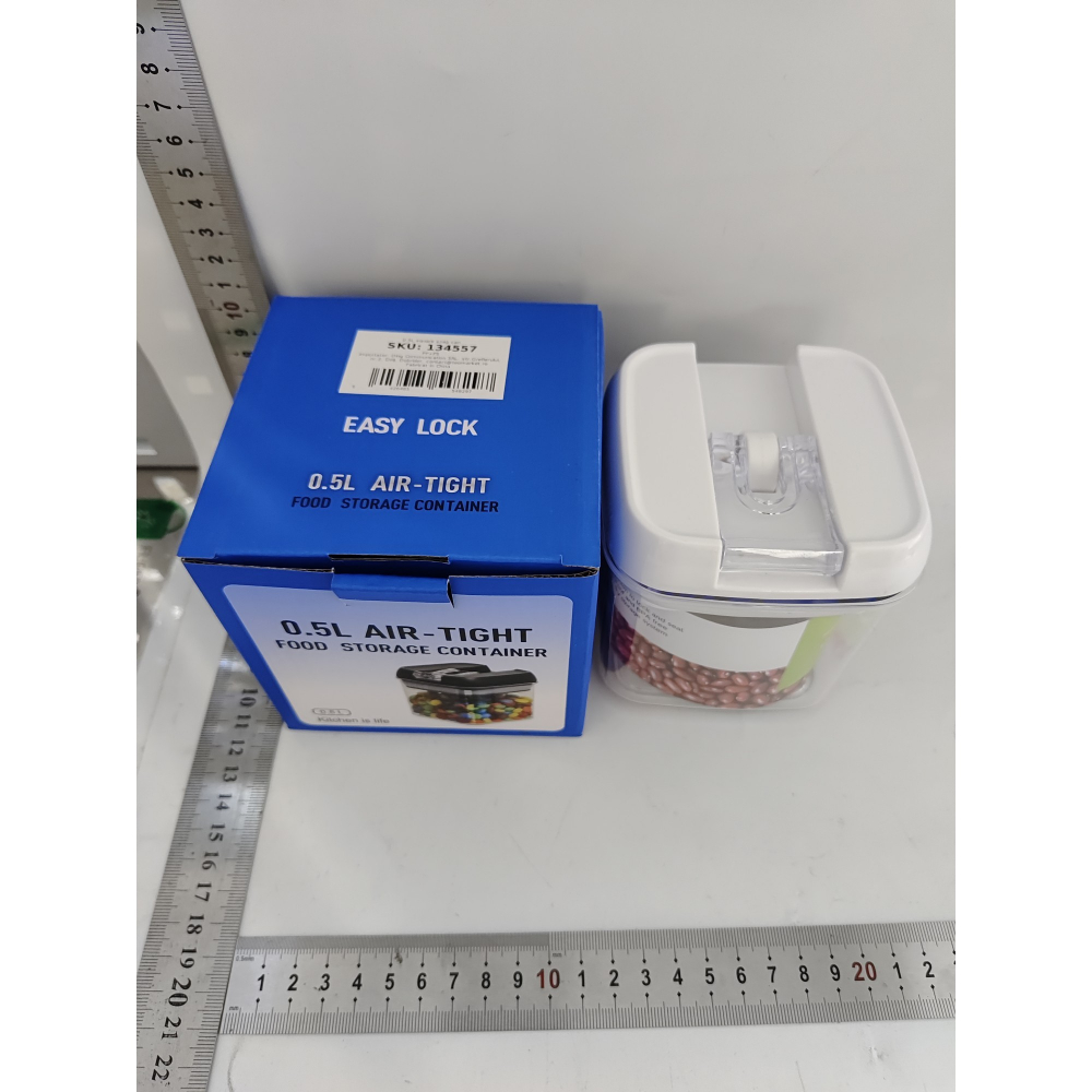 Cutie de depozitare alimente, cutie de depozitare tip container pentru bucatarie, cu capac, inchidere ermetica, cutie pentru cereale, 10.5 x 10 x 10 cm, volum 0.5 l, alb [3]