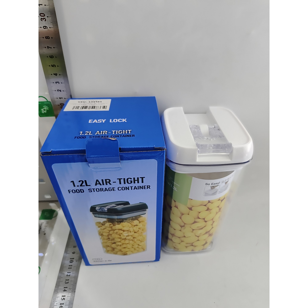 Cutie de depozitare alimente, cutie de depozitare tip container pentru bucatarie, cu capac, inchidere ermetica, cutie pentru cereale, 20.5 x 10 x 10 cm, volum 1.2 l, alb [3]