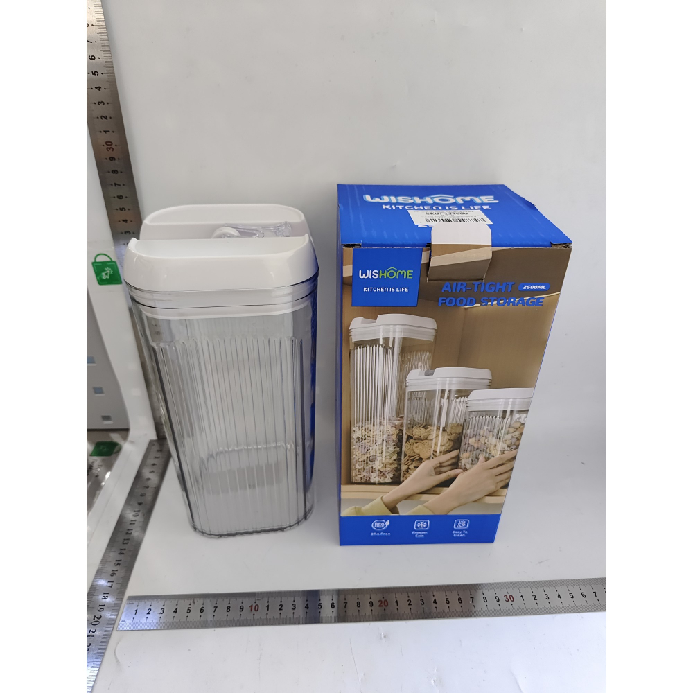 Cutie de depozitare alimente, cutie de tip container, 2.5l, 12.5x12.5x26 cm, recipiente pentru cereale in bucatarie, transparente cu capac alb [2]