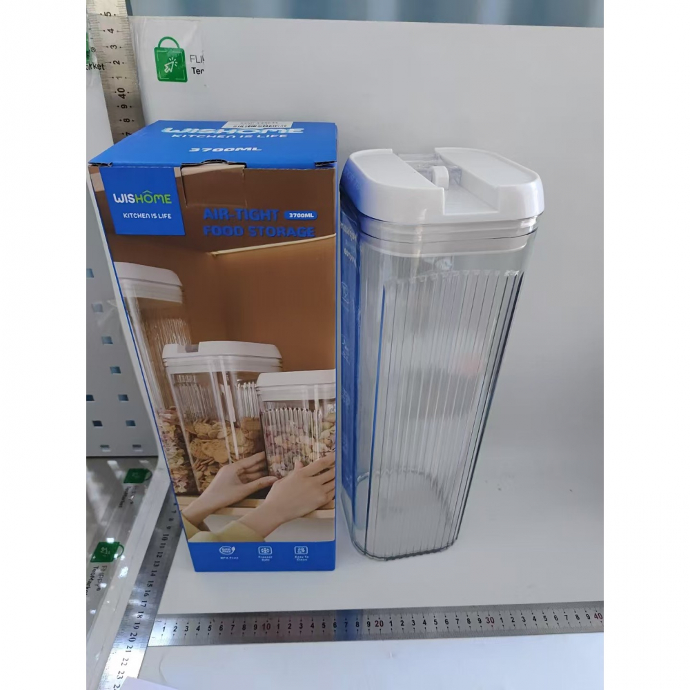 Cutie de depozitare alimente, cutie de tip container, 3.7l, 12.5x12.5x36.5 cm, recipiente pentru cereale in bucatarie, transparente cu capac alb [2]