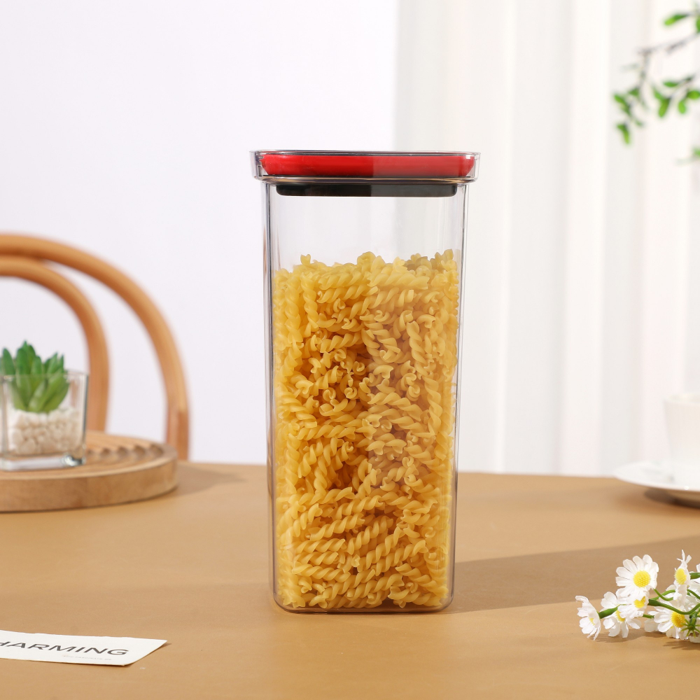 Cutie de depozitare alimente, cutie de tip container, recipient pentru cereale in bucatarie, 11.5 x 11.5 x 23 cm, volum 2000 ml, transparenta cu capac negru [3]