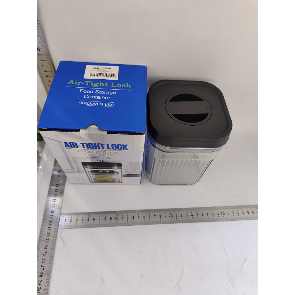 Cutie de depozitare alimente, tip container, 1.3l, recipiente pentru cereale in bucatarie,  transparente cu capac negru [2]