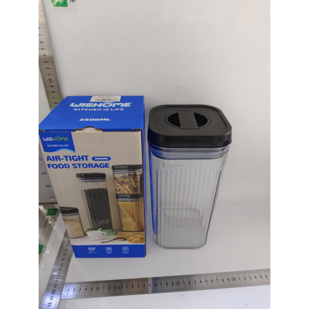 Cutie de depozitare alimente, tip container, 2.5l, recipiente pentru cereale in bucatarie,  transparente cu capac negru [2]