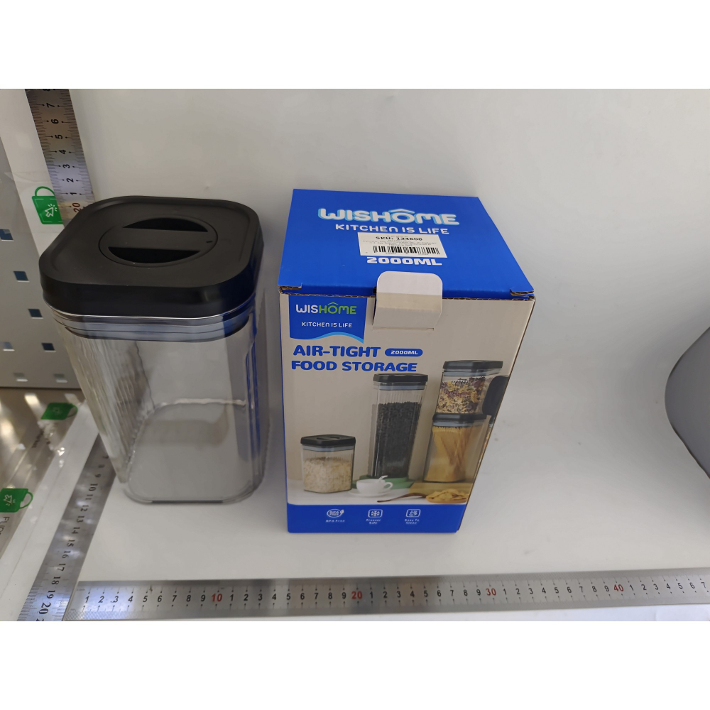 Cutie de depozitare alimente, tip container, 2l, recipiente pentru cereale in bucatarie,  transparente cu capac negru [2]