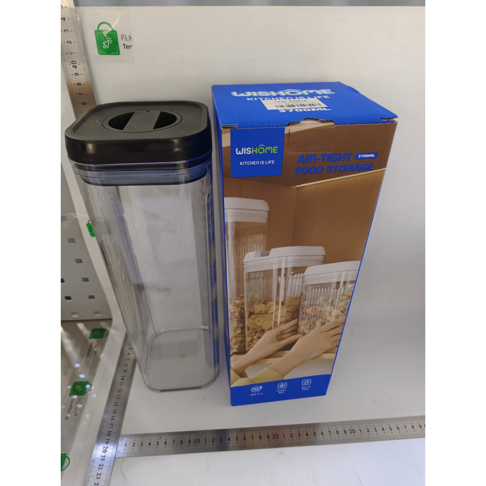 Cutie de depozitare alimente, tip container, 3.7l, recipiente pentru cereale in bucatarie,  transparente cu capac negru [2]
