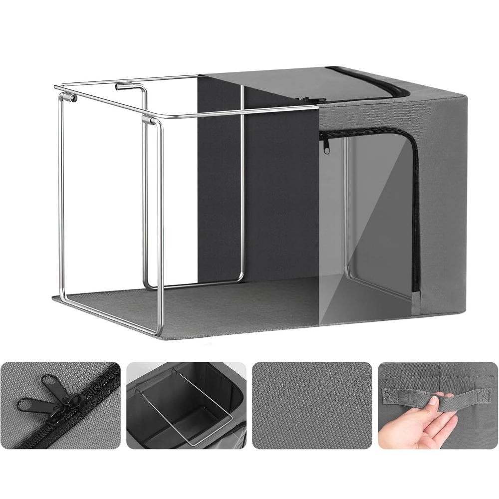Cutie de depozitare, cu 3 ferestre cu fermoar bidirectional, cadru din otel, impermeabil, 38l, 42 x 30 x 30 cm, gri inchis [6]