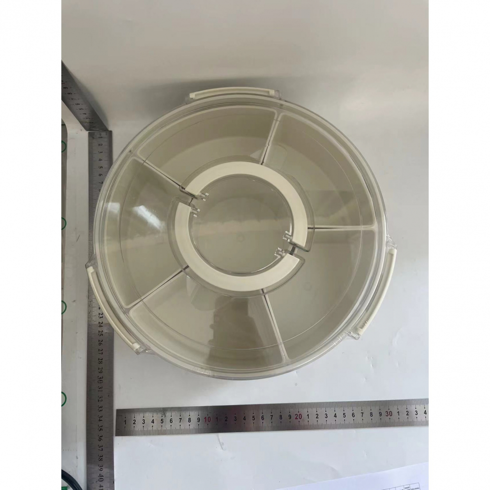 Cutie de depozitare pentru alimente, cu 6 compartimente, pentru condimente, fructe, legume, cu manere de prindere, rotativa 360 de grade, inchidere ermetica, 32x8 cm, alba [2]