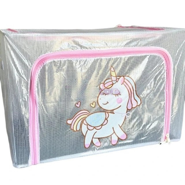 Cutie de depozitare, pentru camera copiilor, 100l, din pvc, model unicorn, 60 x 42 x 40 cm, transparent [1]
