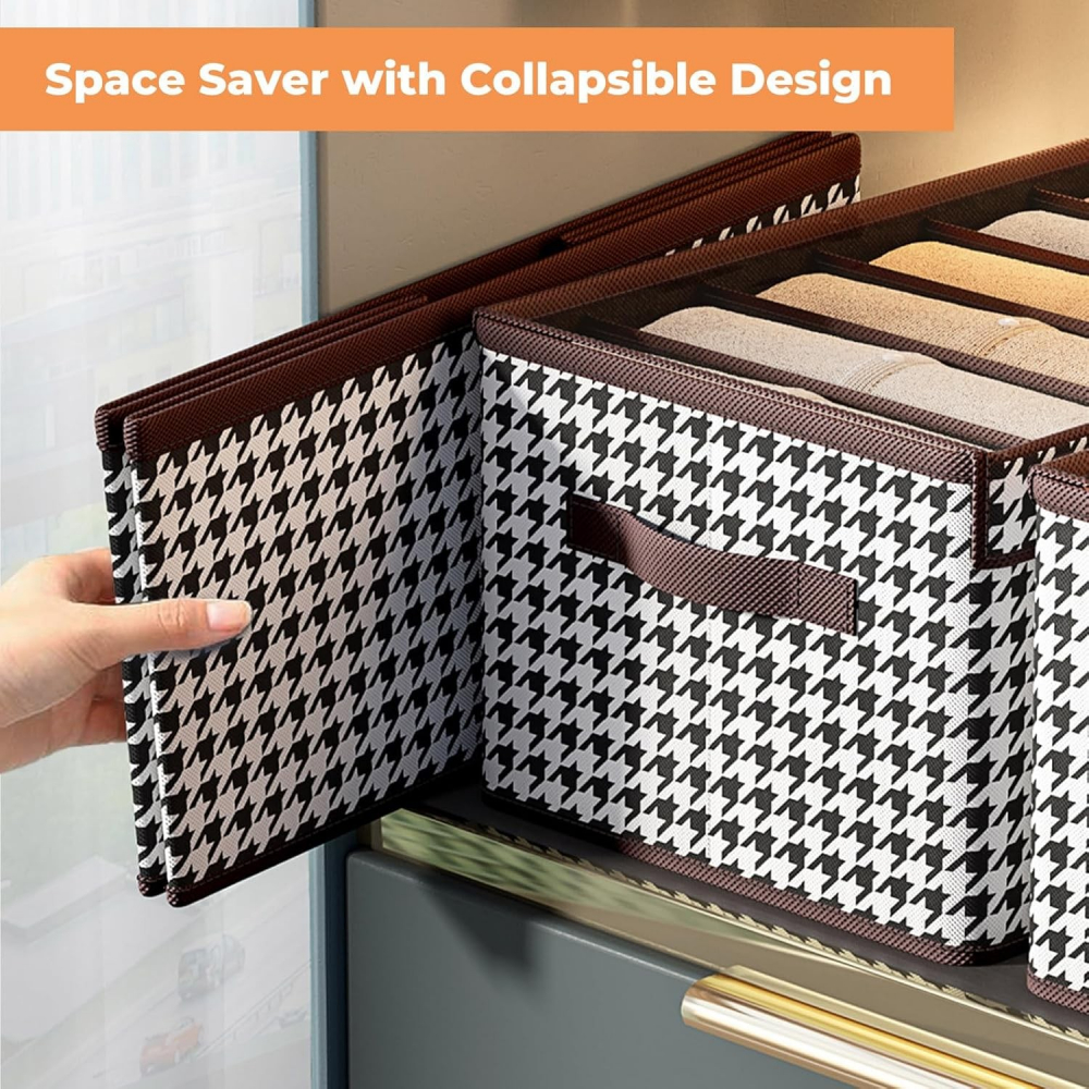 Cutie de depozitare, pentru haine, lenjerie, sosete si sutiene, material textil, 6 compartimente, 44x30x20 cm, culoare alb-negru [3]