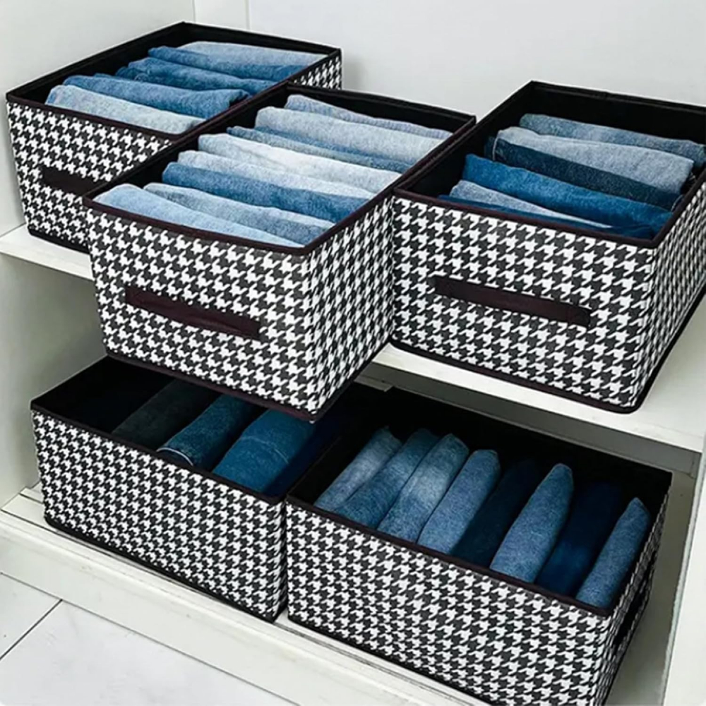 Cutie de depozitare, pentru haine, lenjerie, sosete si sutiene, material textil, 7 compartimente, 44x30x20 cm, culoare alb-negru [4]