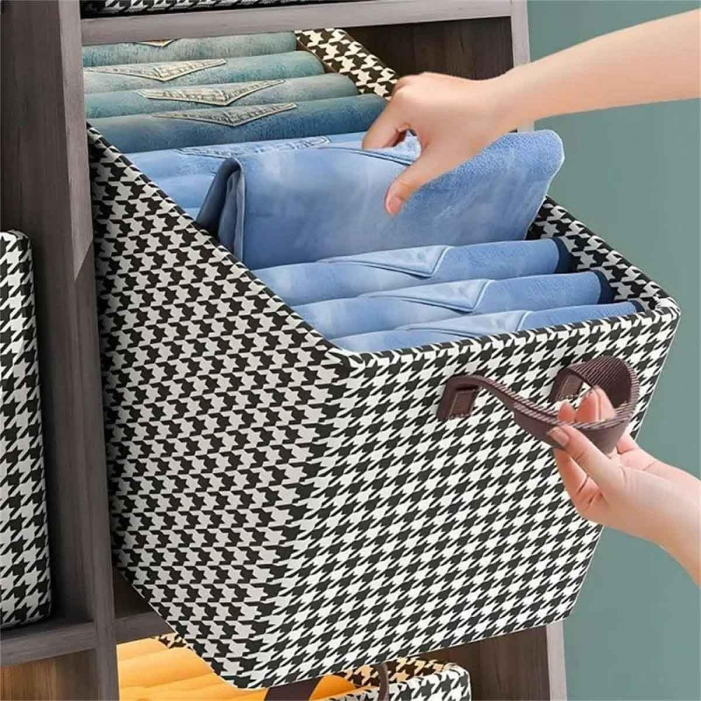Cutie de depozitare, pentru haine, lenjerie, sosete si sutiene, material textil, 7 compartimente, 44x30x20 cm, culoare alb-negru [6]