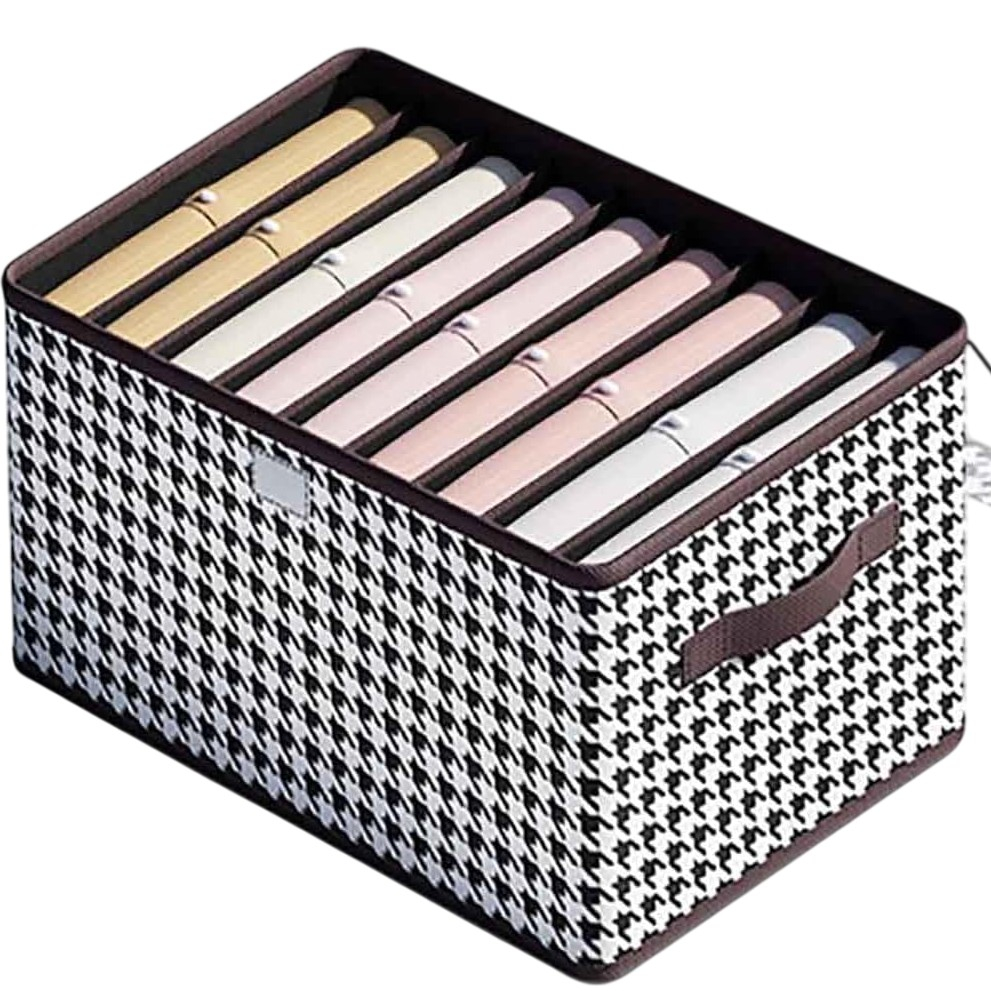 Cutie de depozitare, pentru haine, lenjerie, sosete si sutiene, material textil, 9 compartimente, 44x30x20 cm, culoare alb-negru [1]