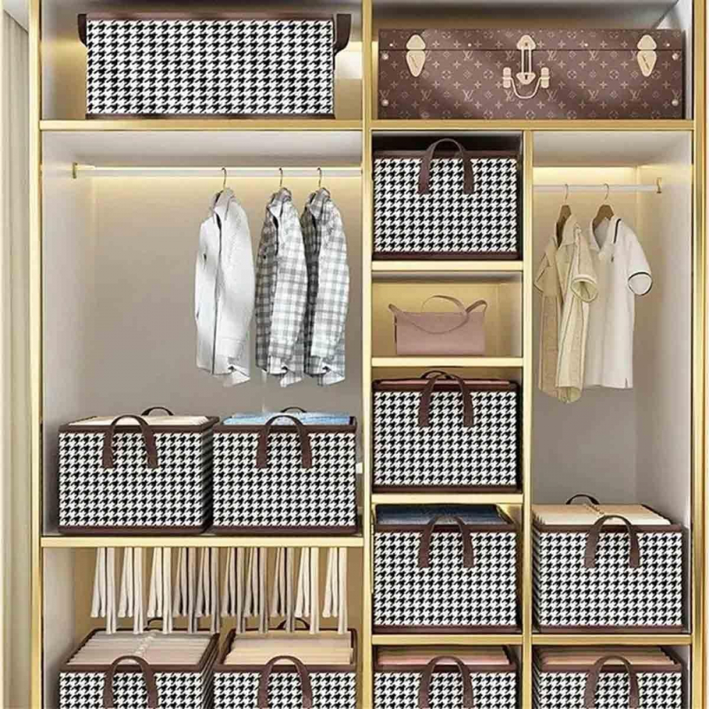 Cutie de depozitare, pentru haine, lenjerie, sosete si sutiene, material textil, 9 compartimente, 44x30x20 cm, culoare alb-negru [7]