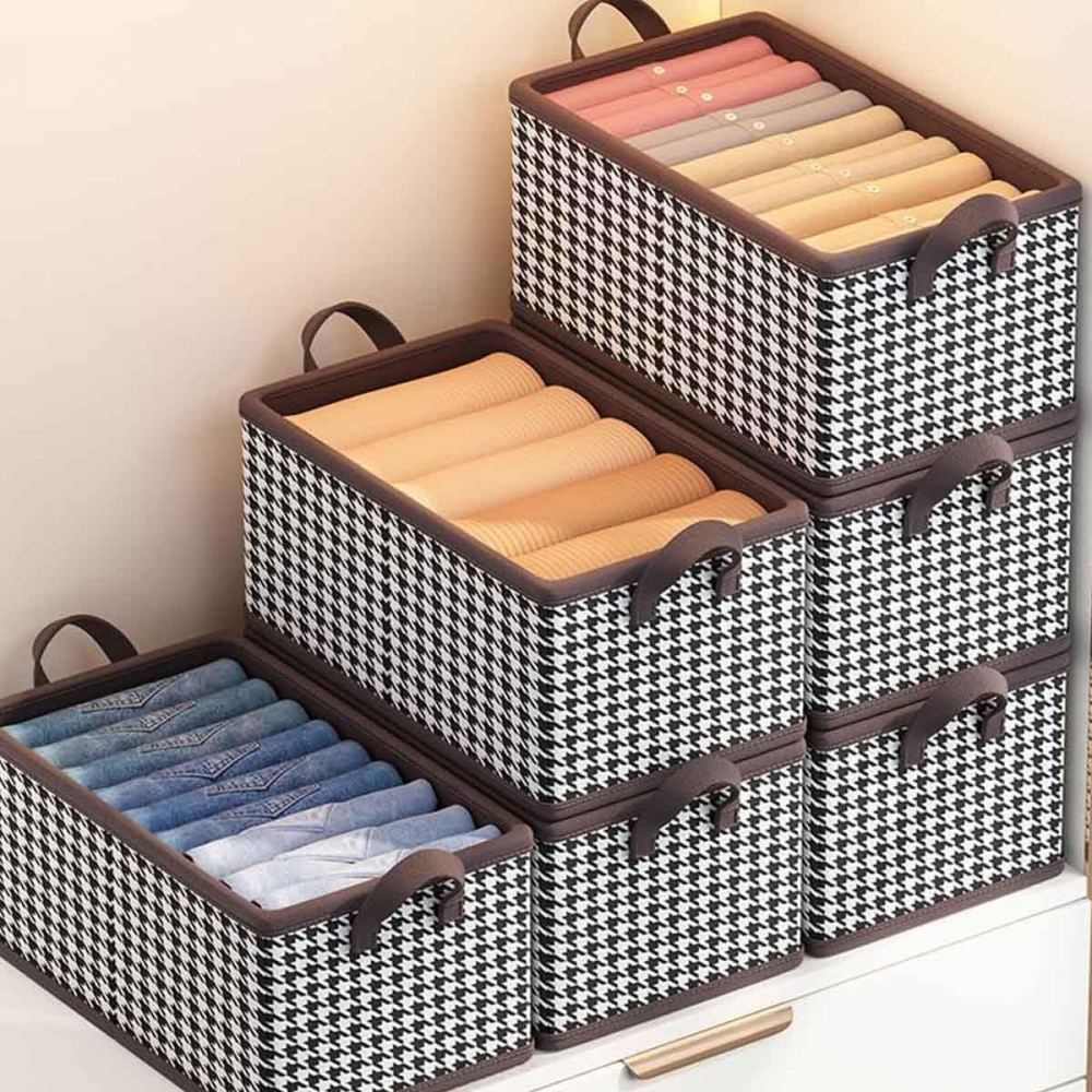 Cutie de depozitare, pentru haine, lenjerie, sosete si sutiene, material textil, 9 compartimente, 44x30x20 cm, culoare alb-negru [8]