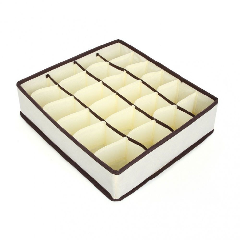 Cutie de depozitare, pentru lenjerie, sosete si sutiene, material textil, 24 compartimente, 32 x 32 x 10 cm, culoare bej [1]