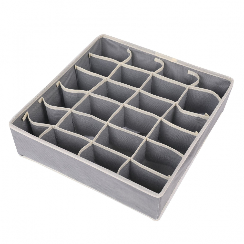 Cutie de depozitare, pentru lenjerie, sosete si sutiene, material textil, 24 compartimente, 32 x 32 x 10 cm, culoare gri [1]