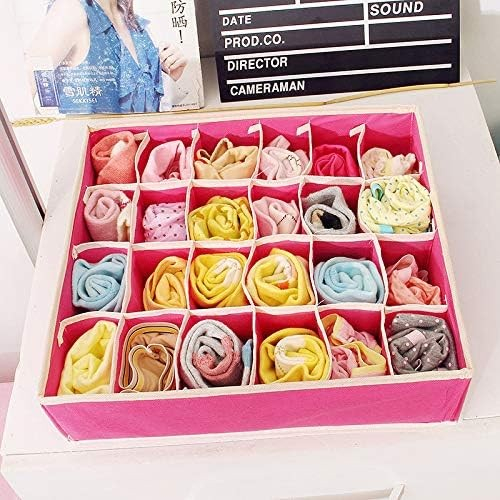 Cutie de depozitare, pentru lenjerie, sosete si sutiene, material textil, 24 compartimente, 32 x 32 x 10 cm, culoare roz [6]