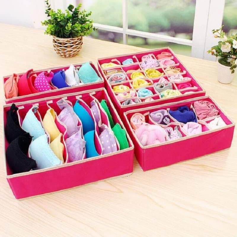 Cutie de depozitare, pentru lenjerie, sosete si sutiene, material textil, 6 compartimente, 32 x 16 x 10 cm, culoare roz [3]