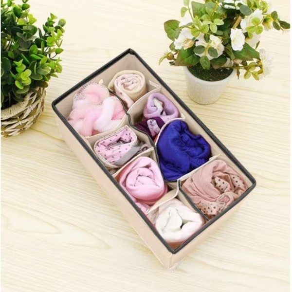 Cutie de depozitare, pentru lenjerie, sosete si sutiene, material textil, 8 compartimente, 32 x 16 x 10 cm, culoare bej [5]