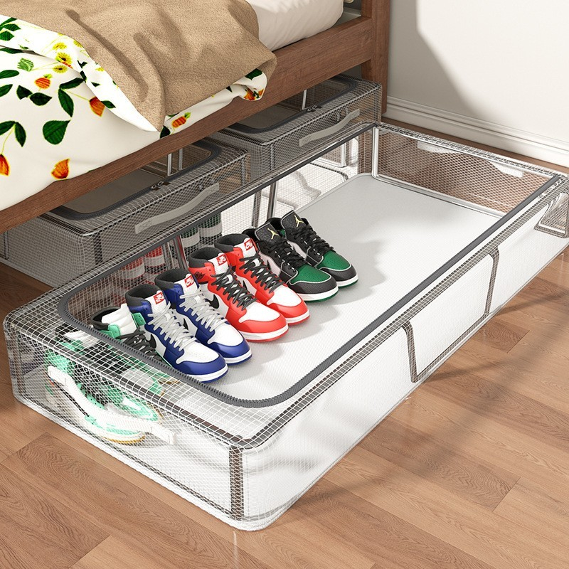 Cutie de depozitare pentru pantofi, flippy, 60*30*21cm , din plasa pvc impermeabila si cadru de otel, pliabila, fermoar bidirectional, transparenta [10]