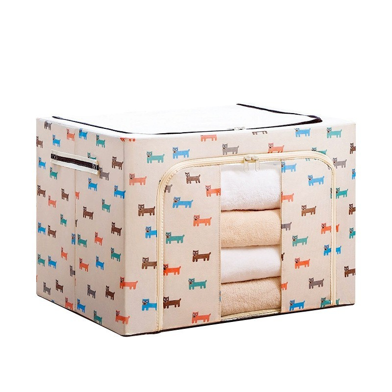 Cutie de depozitare pliabila, 24 l, panza oxford, 40x30x20 cm, fereastra frontala, 2 usi de acces cu fermoar bidirectional, cadru metalic, suport baza stabil din plastic, imprimeu catelus, bej [6]