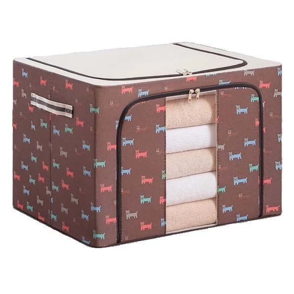 Cutie de depozitare pliabila, 24 l, panza oxford, 40x30x20 cm, fereastra frontala, 2 usi de acces cu fermoar bidirectional, cadru metalic, suport baza stabil din plastic, imprimeu catelus, maro/bej [3]