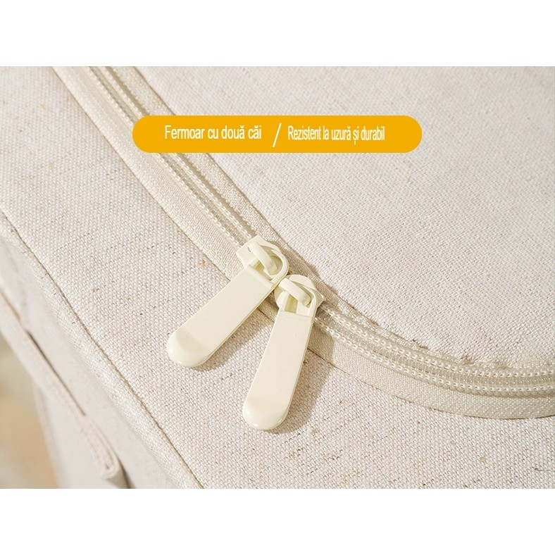 Cutie de depozitare pliabila, cu fereastra si fermoar dublu, 66 l, textil premium, 50x40x33 cm, cadru metalic, impermeabila, bej [38]