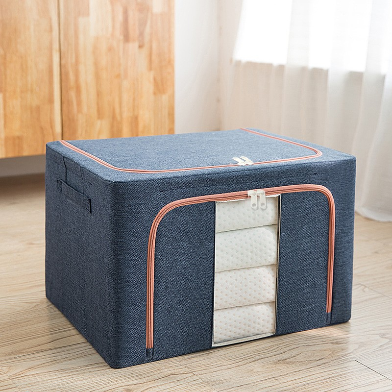 Cutie de depozitare pliabila, cu fermoar, 100 l, textil, 60x42x40 cm, cadru metalic, suport baza stabil din plastic, albastru marin [3]